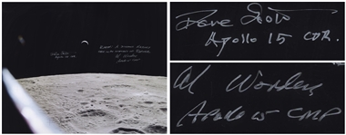 Al Worden & Dave Scott Signed 20 x 16 Photo of the Earth From a Lunar Vantage Point -- Worden Additionally Writes Earth: A distant memory seen in an instant of repose